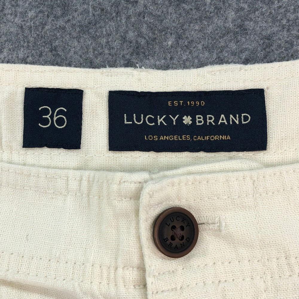 Lucky Brand Mens Shorts 36 Linen Blend Cream Ivory Flat Front High Rise - Picture 3 of 13